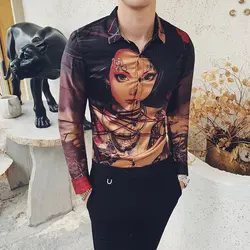 2019 Премиум модный бренд Для мужчин печати рубашка с длинными рукавами мужские, зауженные, повседневные Бизнес рубашки M-3XL Мужская сорочка