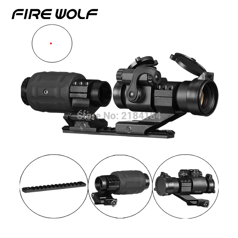 

1x32mm Sighting Telescope Laser Sight Reflex Red Dot Scope Whth 3x Magnifier Scope 20mm Rail Mount Hunting
