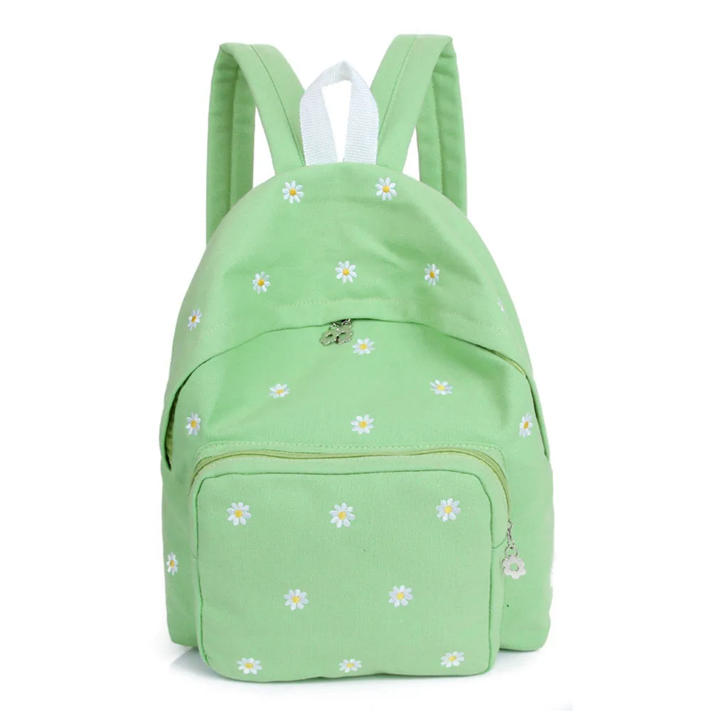 

Candy color is small and fresh Flower Embroidery Canvas Shoulder Bag Schoolbag Women's backpack backpack Canvas backpack