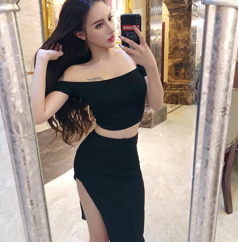 SLASH NECK Sexy women top quality black white red sleeveless v neck mini two piece Bodycon bandage dress wholesale