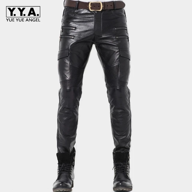 Fashion Mens Leather Pants New Punk Trousers Skinny Genuine Leather ...