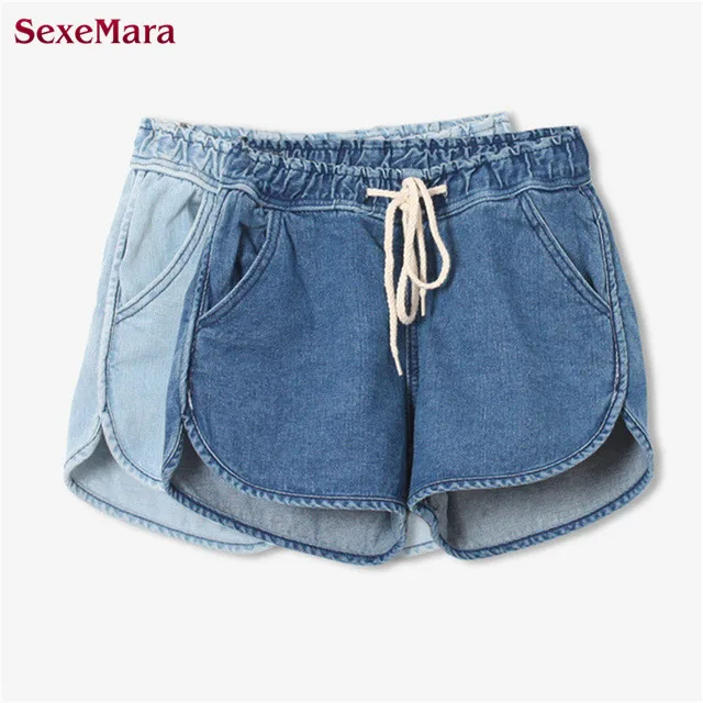 

High Quality 2016 Summer New Casual Fashion Sexy Loose Side Split Drawstring High Waist Women Denim Mini Hot Beach Shorts Jeans