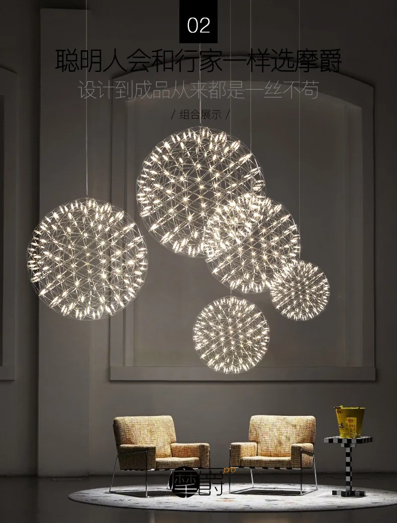  Modern brief Loft spark ball LED Pendant Light fixture Firework Ball stainless steel pendant Lamps  - 33001555094