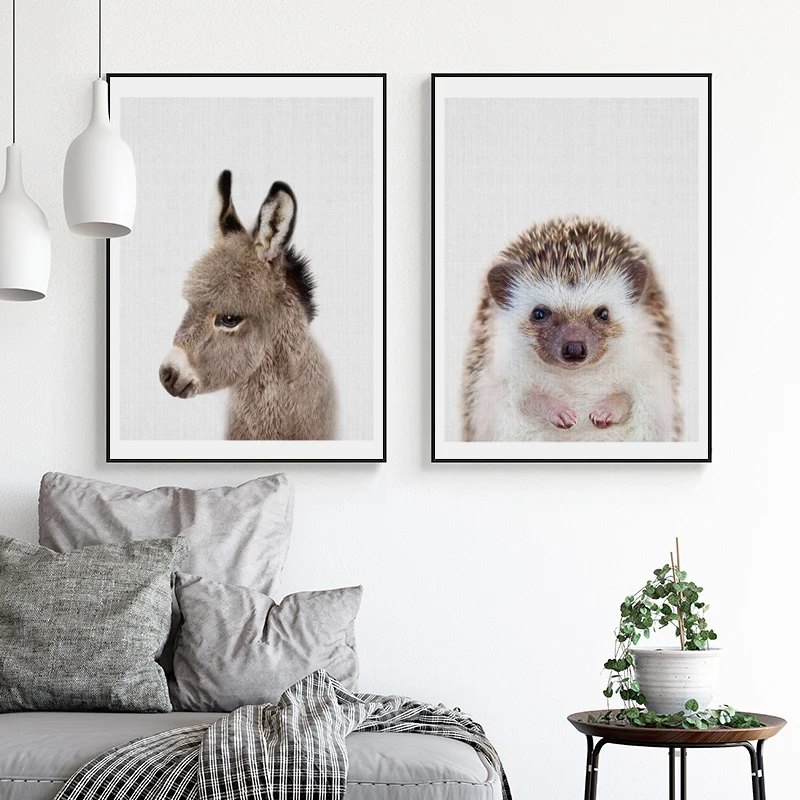 

Little Animals Art Posters and Prints Donkey Wall Art Canvas Painting Hedgehog Wall Pictures For Nursery Living Room Home Decor