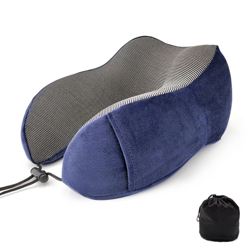 Ортопедическая u-образная подушка для шеи с эффектом памяти, подушка для путешествий, забота о здоровье, аксессуары для путешествий, для полета, сна, для самолета, домашний текстиль - Цвет: 2-Dark blue