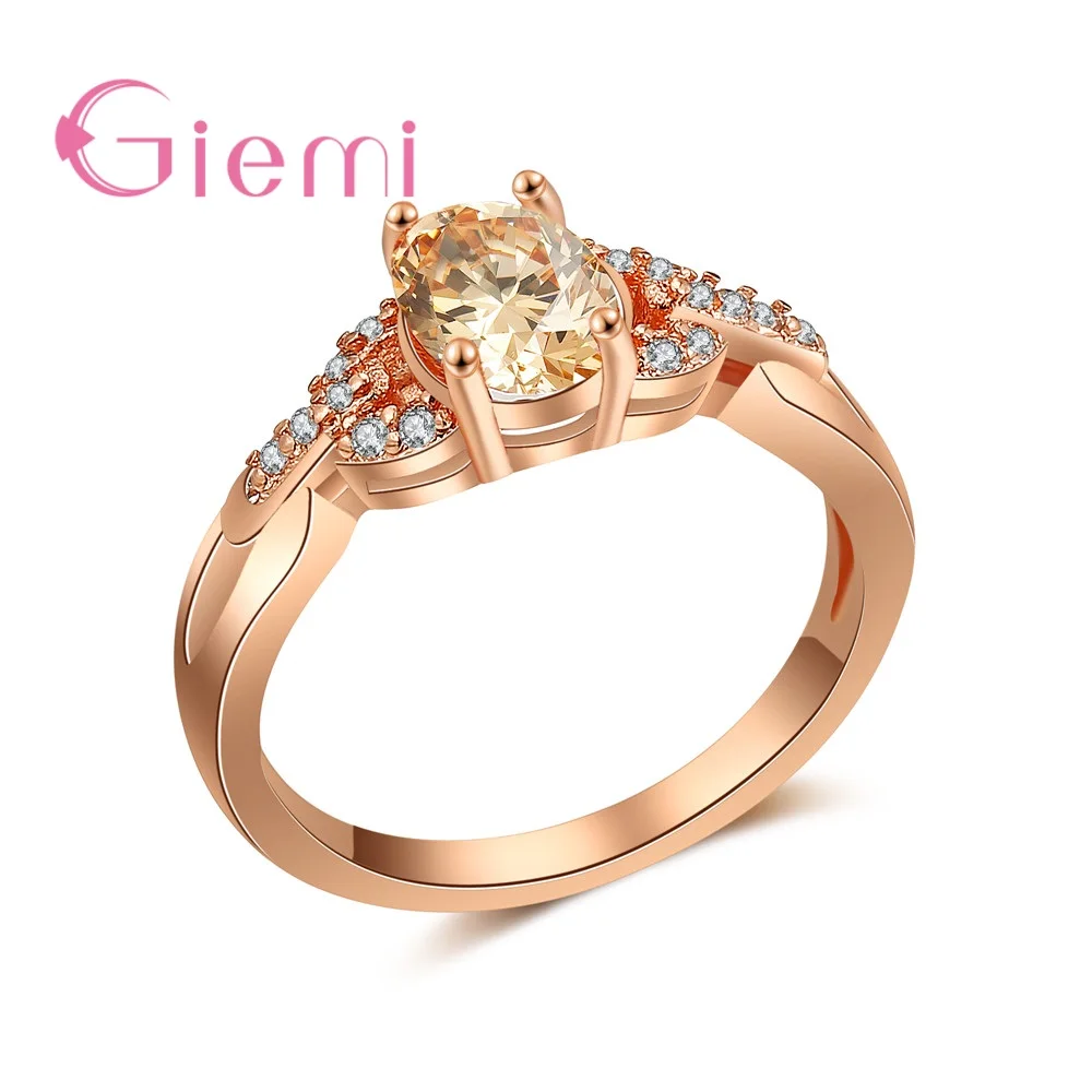 

Rose Gold Color JEwelry Ring Pave Shiny Clear Champagne Crystal Fashion Wedding Jewelry Anel Anniversary Gifts Wholesale