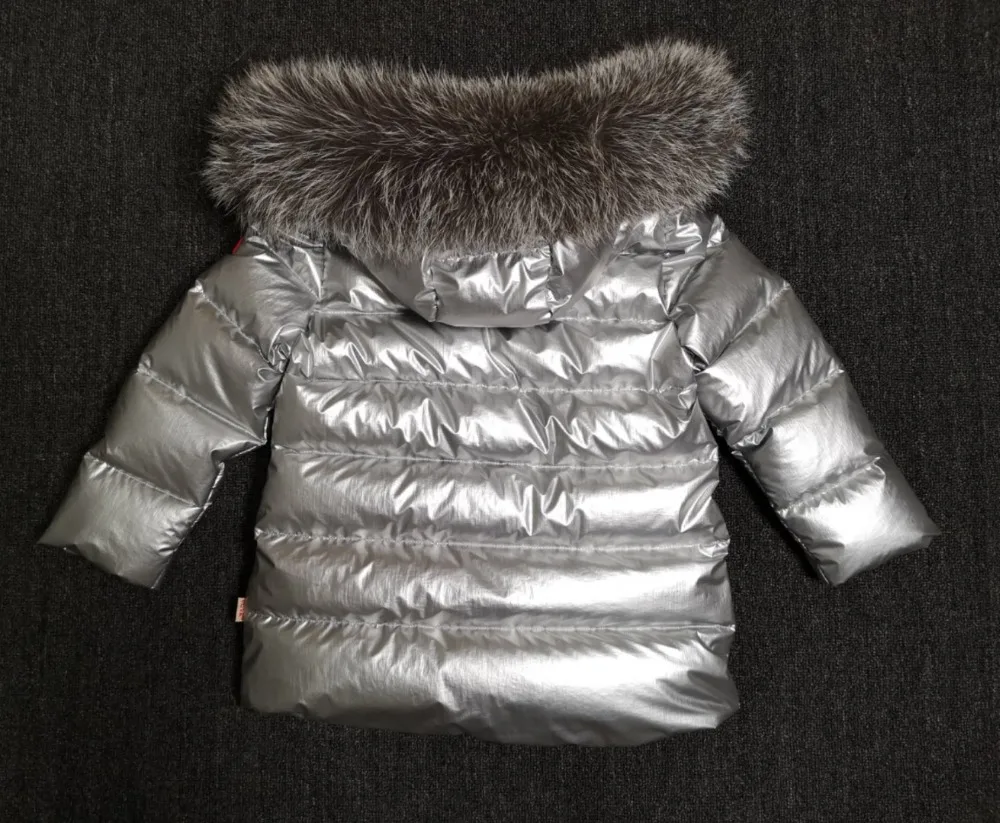 

Silver Duck Down Jacket Children Winter Coat Warm Baby Boys Girls Outwear with Big Fur Collar