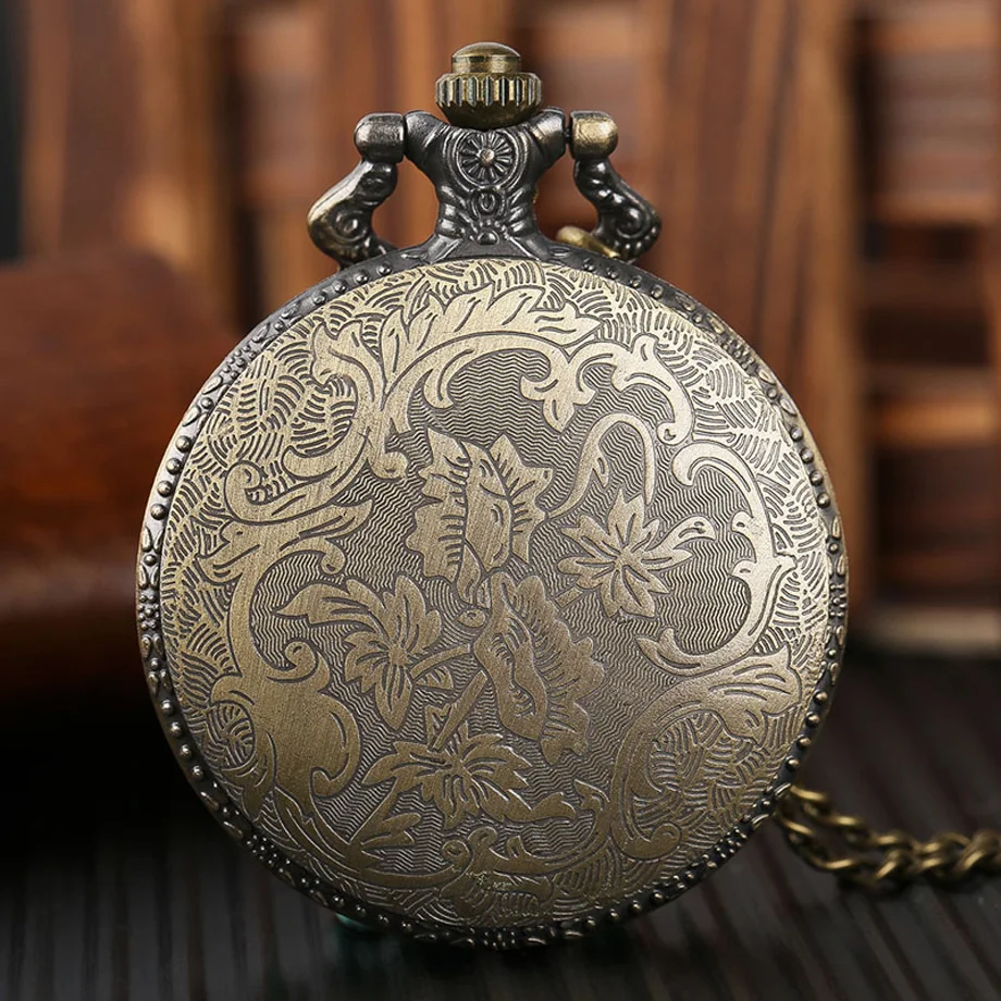 Pocket Watch Fire Fighter Red Pattern Full Hunter Bronze Quartz Watches Antique Unique Firefighter Men Women Gift With Bag 2017 (2)