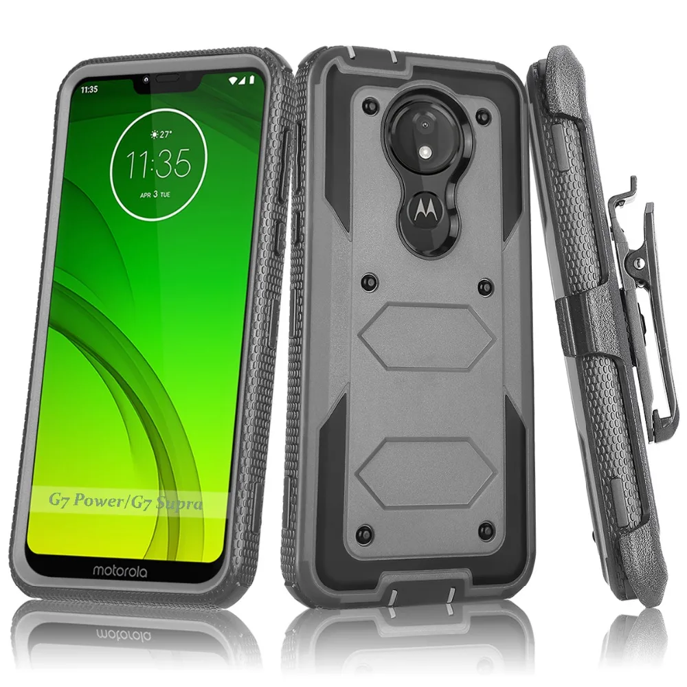 Бронированный чехол для Motorola Moto G7/Plus противоударный с зажимом ремня Жесткий