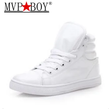 

MVP BOY New Autumn Fashion Men Shoes High Top Casual Red PU Leather Boots Men Trainers Breathable Basket Hombre