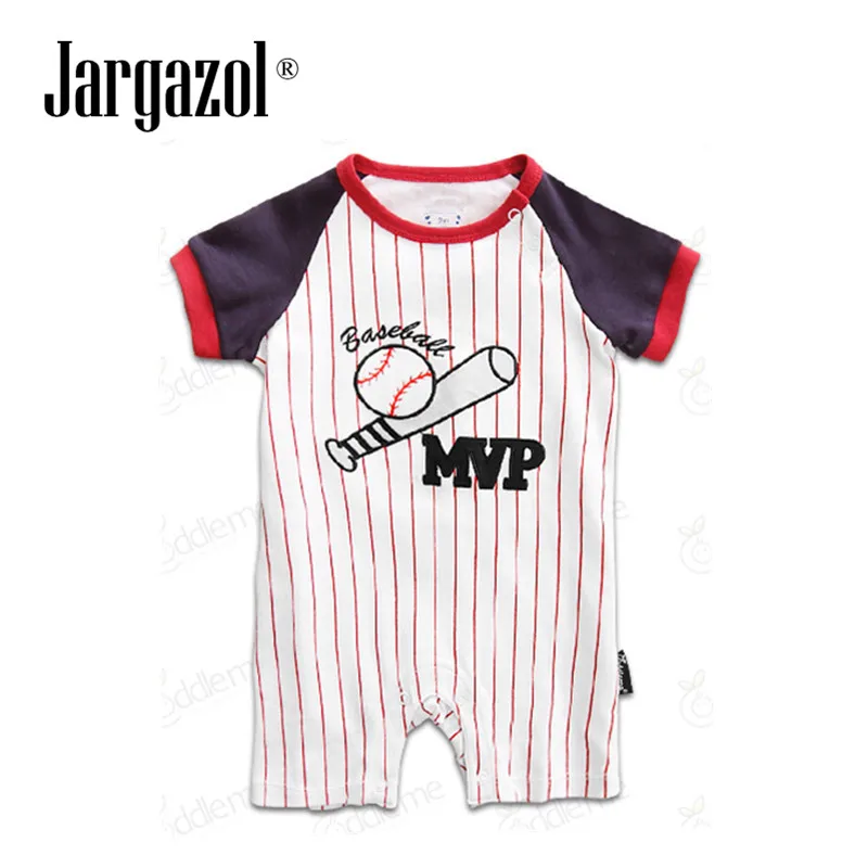 Jargazol Summer Red Striped Sports Rompers Short Sleeves Baby Clothes