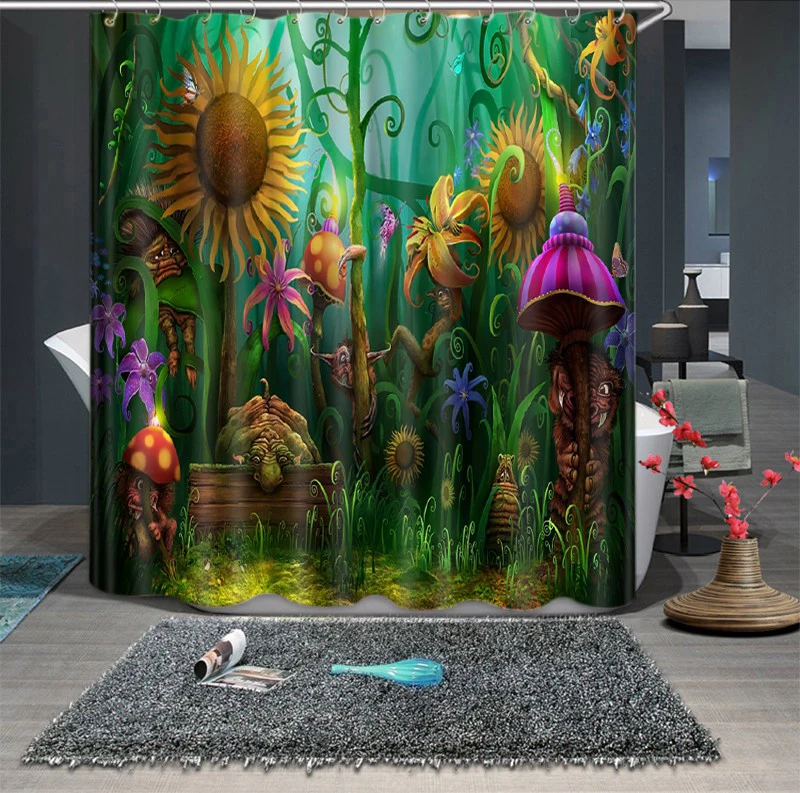 

Sun Flower Oil Painting Waterproof Shower Curtain Partition