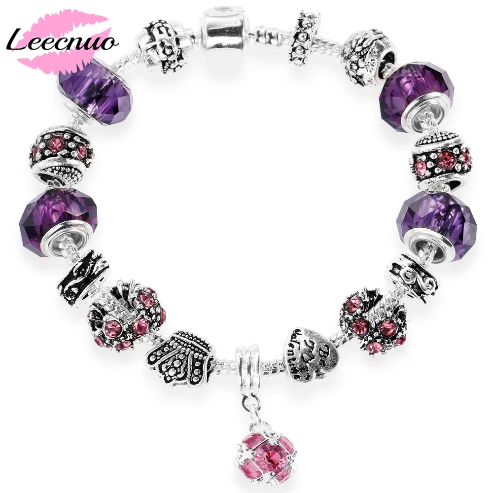 

Clearance Glass Beads Charm Bracelet Beads Murano Glass Plated White Gold 20cm Gift Birthday Christmas Valentine Wedding (red)