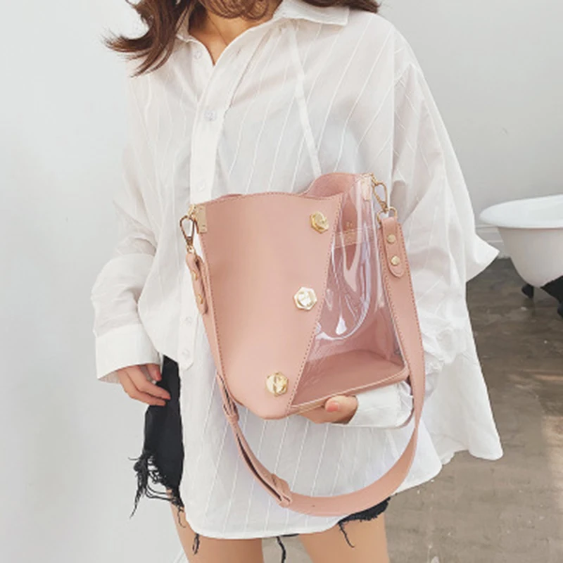 

New 2019 Korean version of the wild fashion multi-function bucket bag retro shoulder simple solid color leather Messenger bag