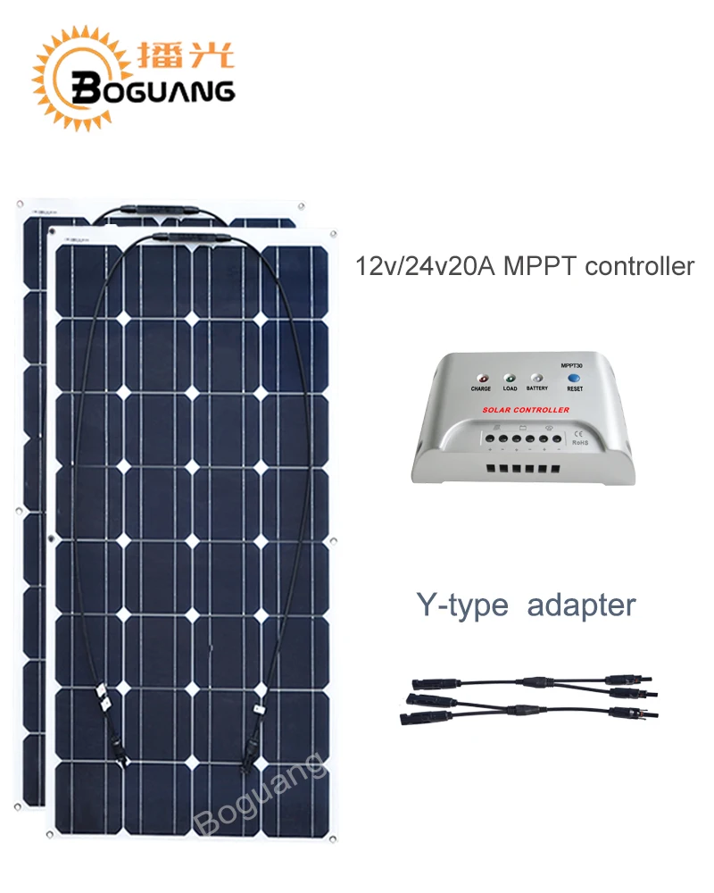 

Boguang 100w solar panel 200w solar DIY kit System solar-panel 12v/24v/20A MPPT controller T-type MC4 connector cable charger