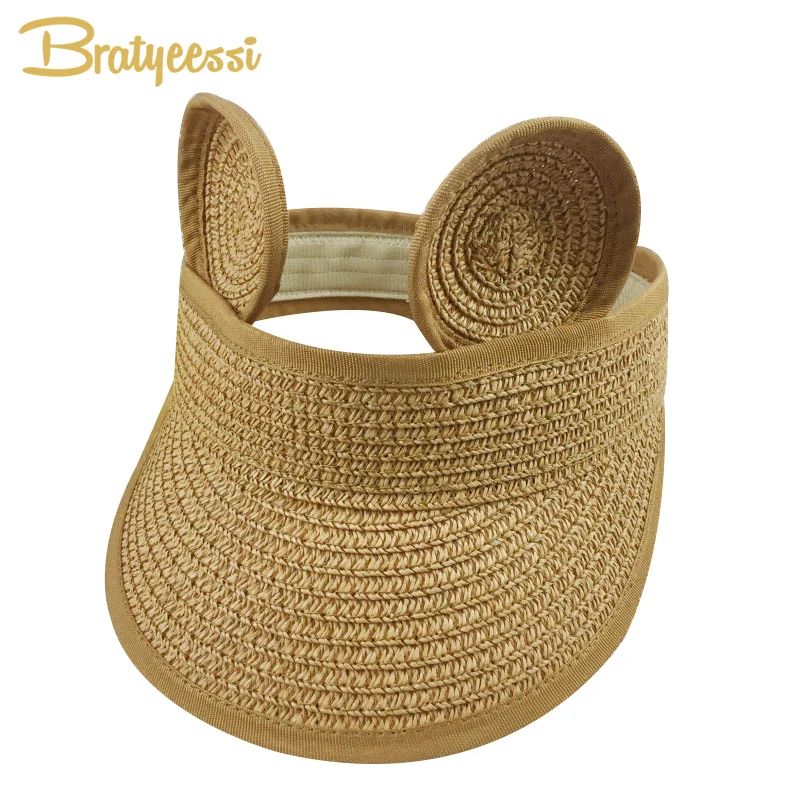 Buy Folding Straw Kids Sun Visors Hat with Ears Summer