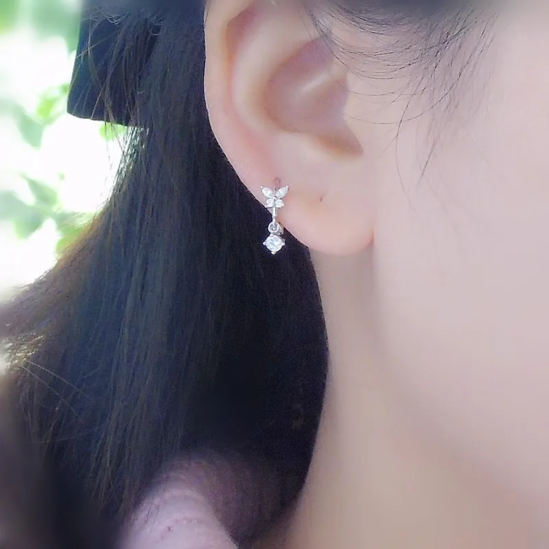 

New bone ring 925 silver bow tie butterfly flower circle round pendant series small earrings female models small lobe delicate