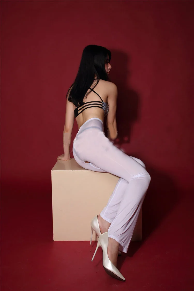 Ice Silk прозрачные эластичные обтягивающие штаны, сексуальное женское белье с открытой промежностью, блестящие обтягивающие штаны - Цвет: W No Open Crotch