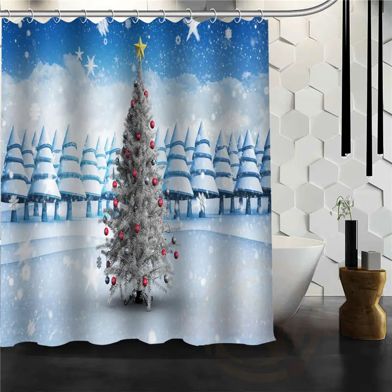 Красивые Рождество дерево Ванная комната полиэстер Шторы - Цвет: Темно-синий