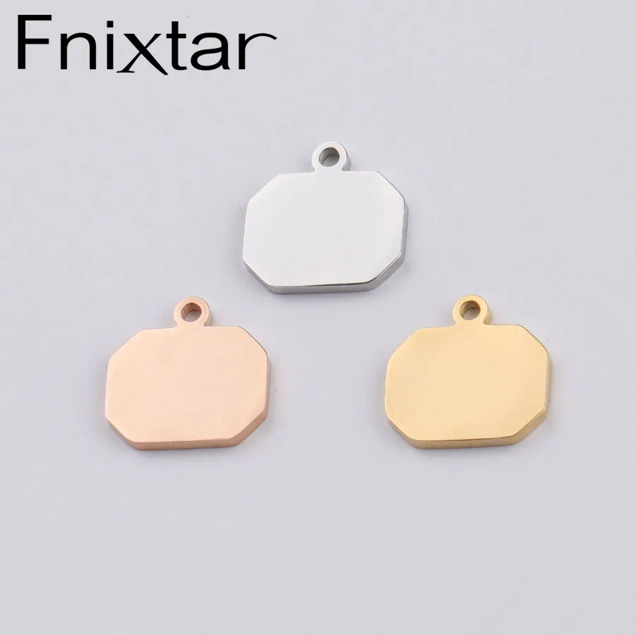 

Fnixtar Stamping Blanks ID Tag Mirror Polished Stainless Steel Irregular Square Charm Gold Rose Gold Color 13*13mm 20piece/lot