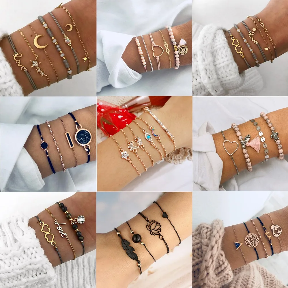 

Rinhoo 5Pcs/Set Bohemian Colorful Charm Bracelets Love Shell Tassel Turtle Natural Stone Bracelet Sets Women Beach Jewelry Gifts