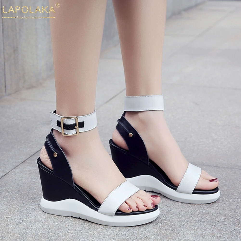 

Lapolaka Brand New Summer Sandals women's's Genuine Leather Ladies Wedges High Heels Shoes Woman Casual Shoes