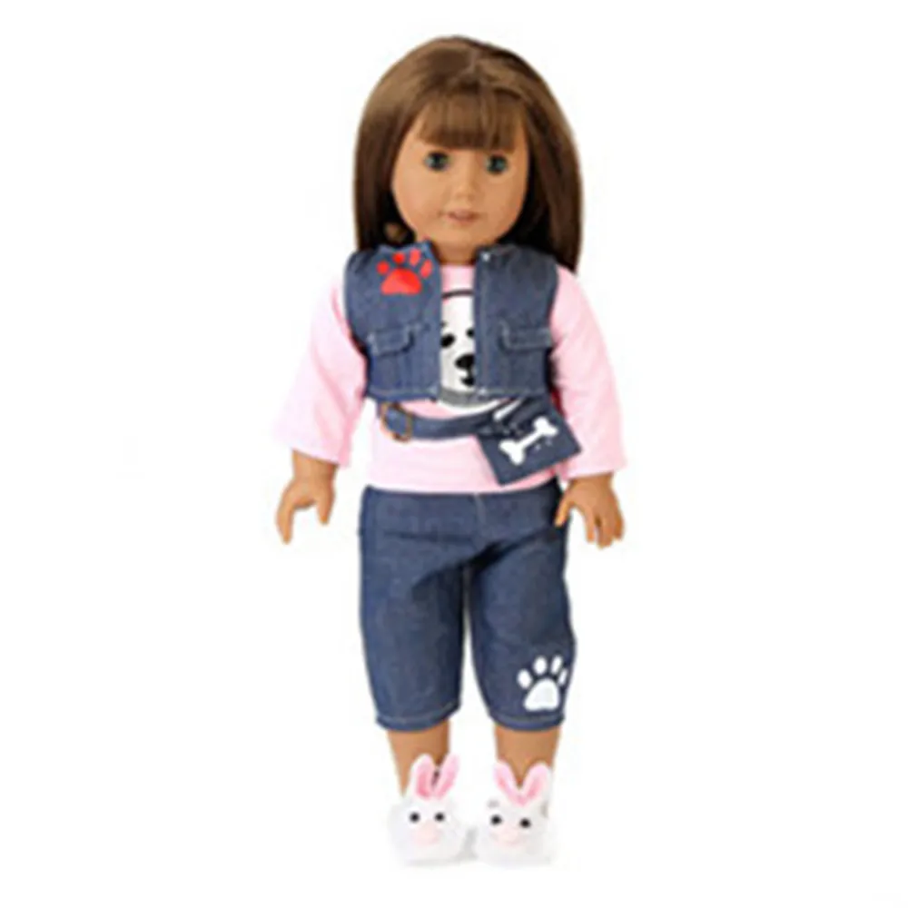 

3 Sets of Pink T-shirt + Cowboy Vest + Jeans for 18-inch American Girl Doll and Our Generation Dolls, Best Christmas Gifts