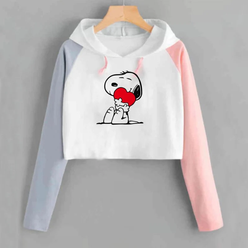 Снупи Обрезанные Hoodie Harajuku для женщин мультфильм Розовый пуловер Топ укороченный дамы с длинным рукавом осенняя одежда tumblr - Цвет: 3