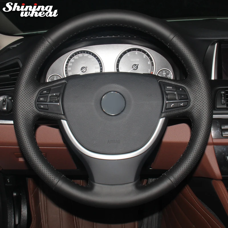 Best Shining wheat Black Artificial Leather Car Steering Wheel Cover for BMW F10 523Li 525Li 2009 730Li 740Li 750Li