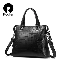 REALER бренд объёмная женская сумка из натуральной кожи высокого качества, сумка через плечо со крокридиковым принтом для бизнеса, кожаные сумки женские с короткими ручками, большие портфели для женщин，дамские сумки