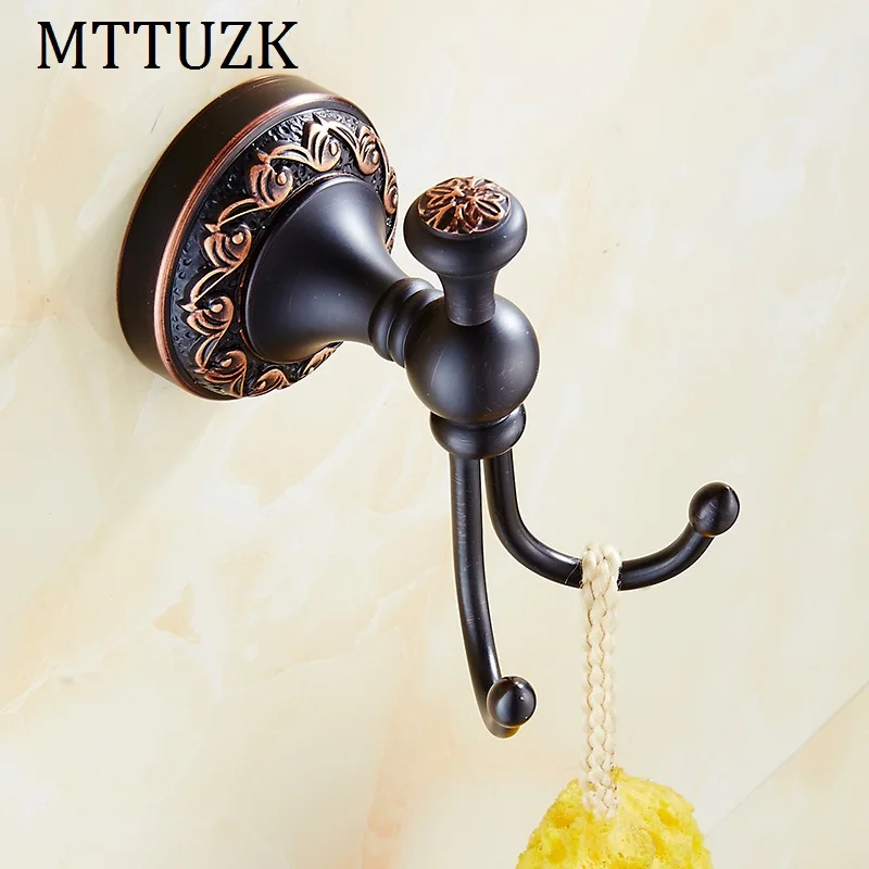 MTTUZK Solid Copper Robe Hooks Wall Hook Antique Brass Craved Double