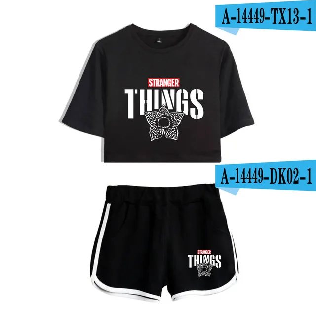 Girls Outfit Stranger Things New 2D print Leisure Women Two Piece Set Shorts+lovely T-shirts Hot Sale Tracksuit - Цвет: 20