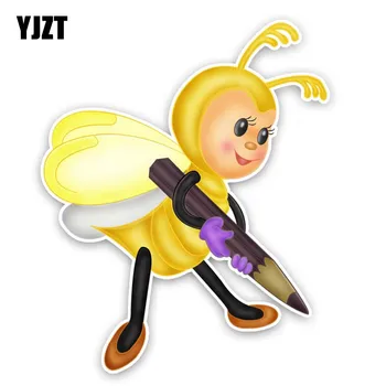

YJZT 13CM*16CM The Bee Is Writing With A Pencil PVC Car Sticker Decal Modelling 12-300896