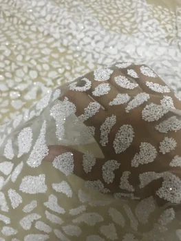 

high quality African French net tulle Lace Fabric S-633 for party Hot selling glued glitter sequins lace fabric