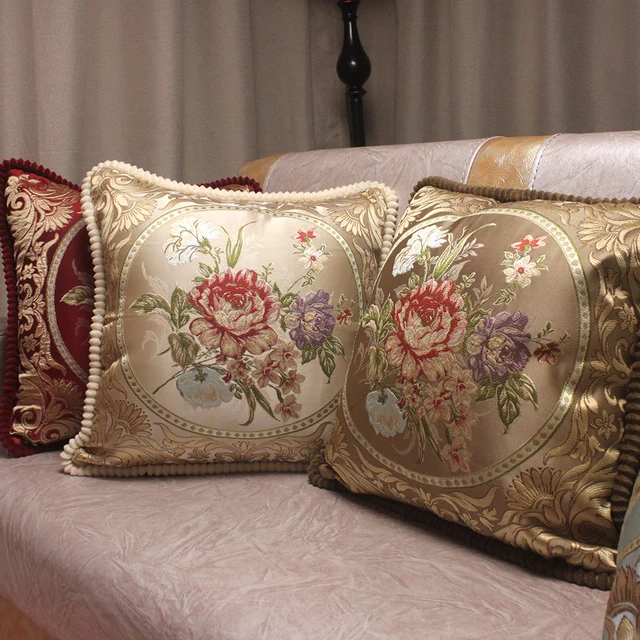 Curcya European Style Jacquard Elegant Fl Decorative Cushion Curcya European Style Jacquard Elegant Fl Decorative Cushion Covers For Sofa Clic Throw Pillow