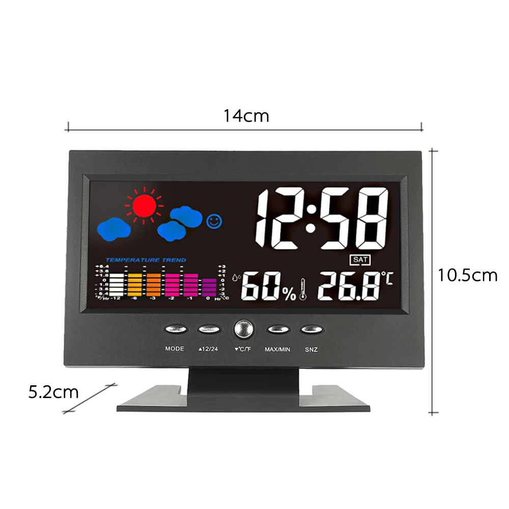 Голос управление ЖК дисплей экран термометр часы Indoor влажность мониторы «собирая цветы» часы-будильник с термометром календари