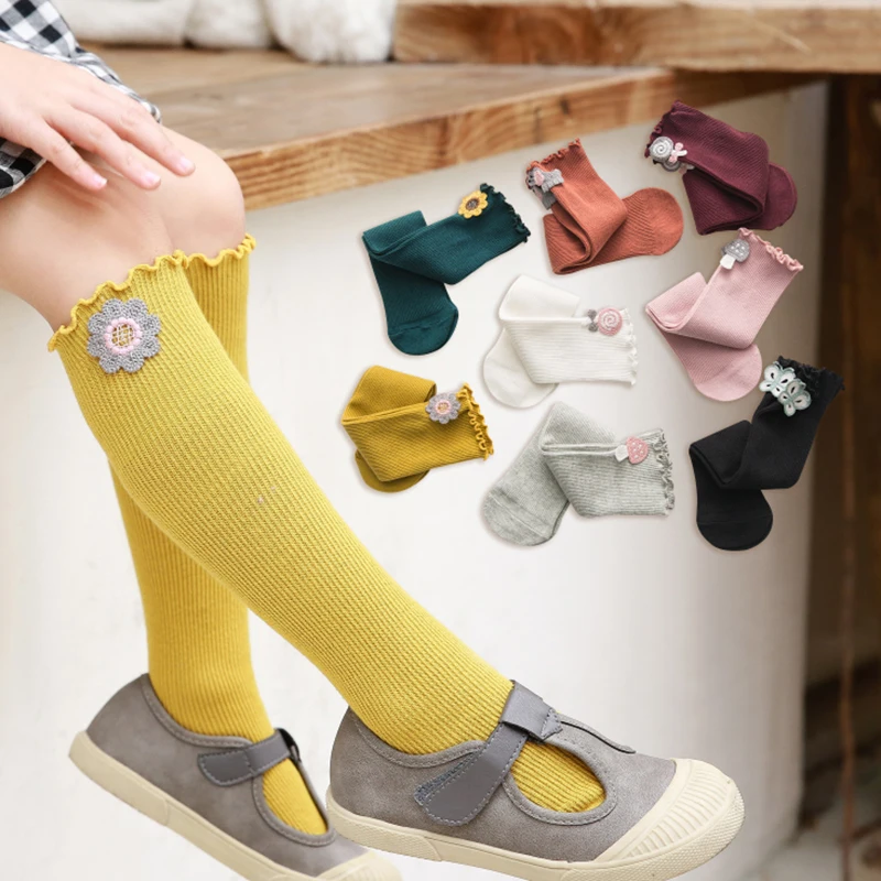 Baby Girls Casual Knee High Socks For Toddler Girls Tube Ruffled Flower