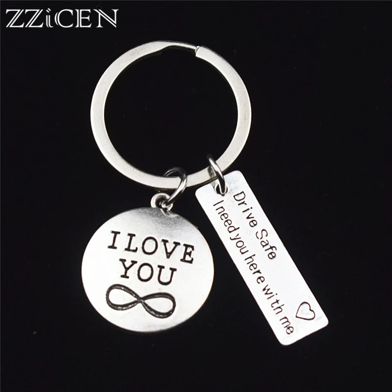 

New Engraved Drive Safe Handsome I Love You Keychain Infinity Couples Lover Boyfriend Gifts Stainless Steel Husband Key Chain