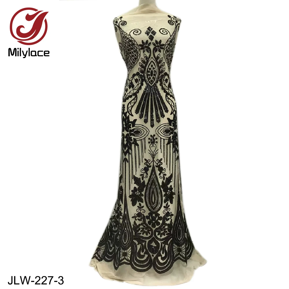 

Milylace 2019 shiny French lace fabric 5 yards high quality mesh lace fabric with sequince for women party dresses JLW-227