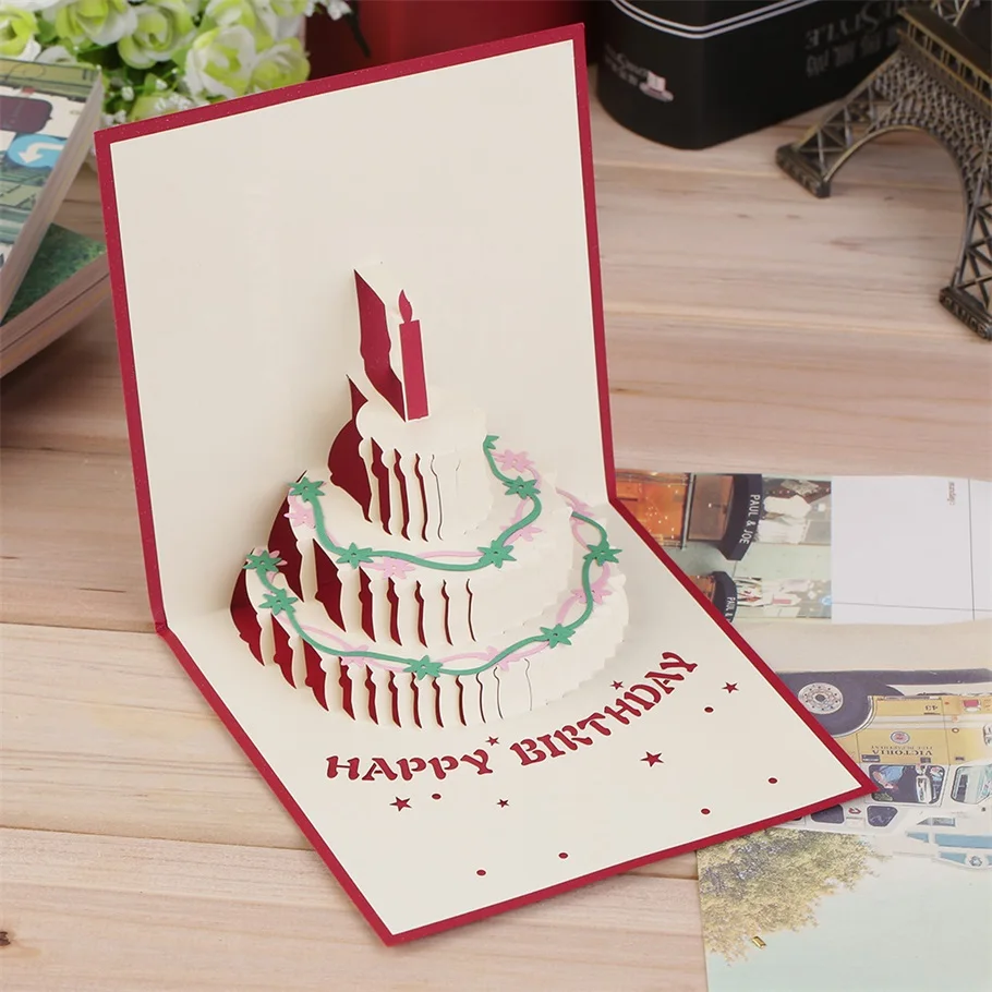 Exquisite 3D Pop Up Greeting Card Kirigami Happy Birthday Anniversary