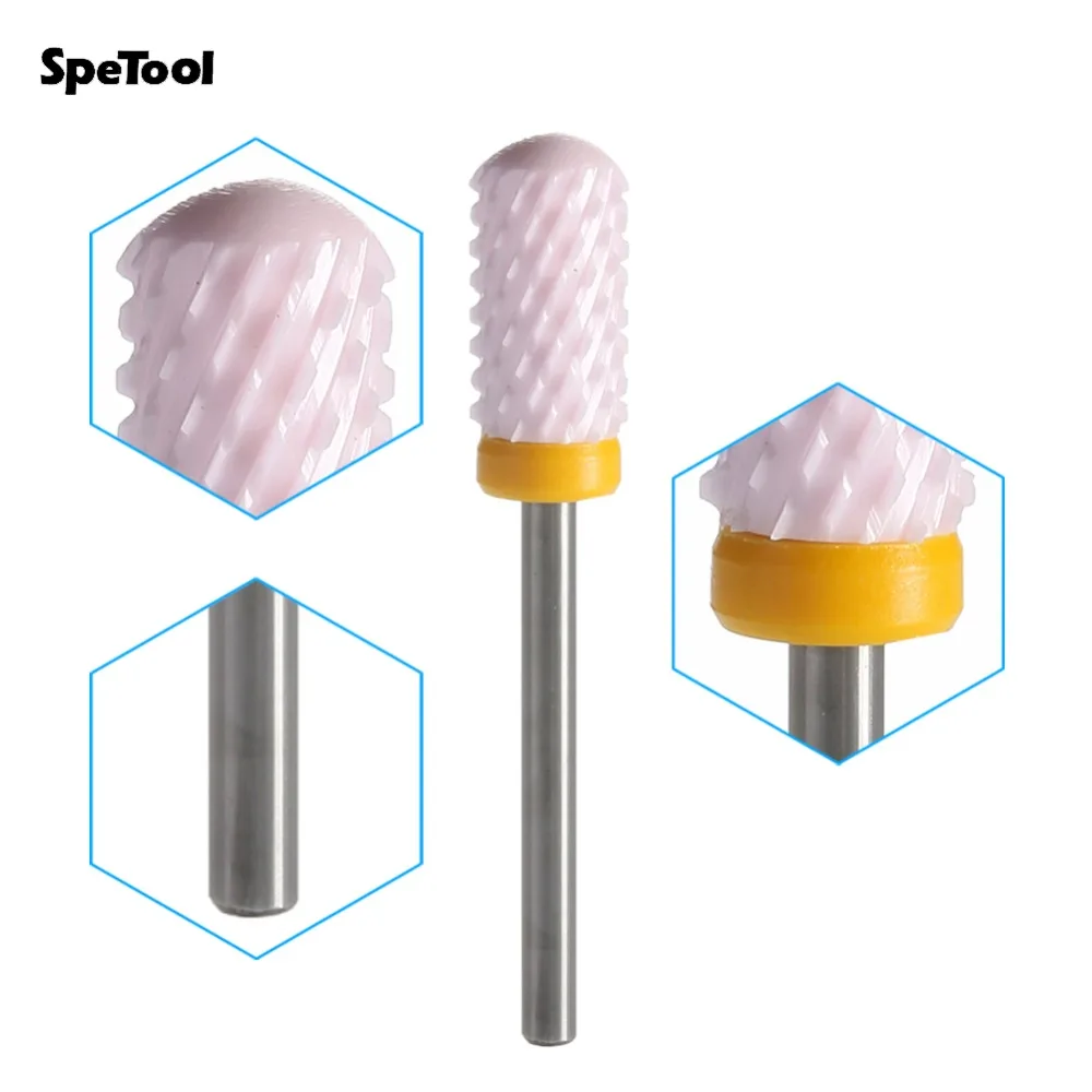 

SpeTool Pink Ceramic Nail Bits 3/32" For Electric Manicure Pedicure Rotary Burr Nail Drill Burr Rotary Burs For Dental Care