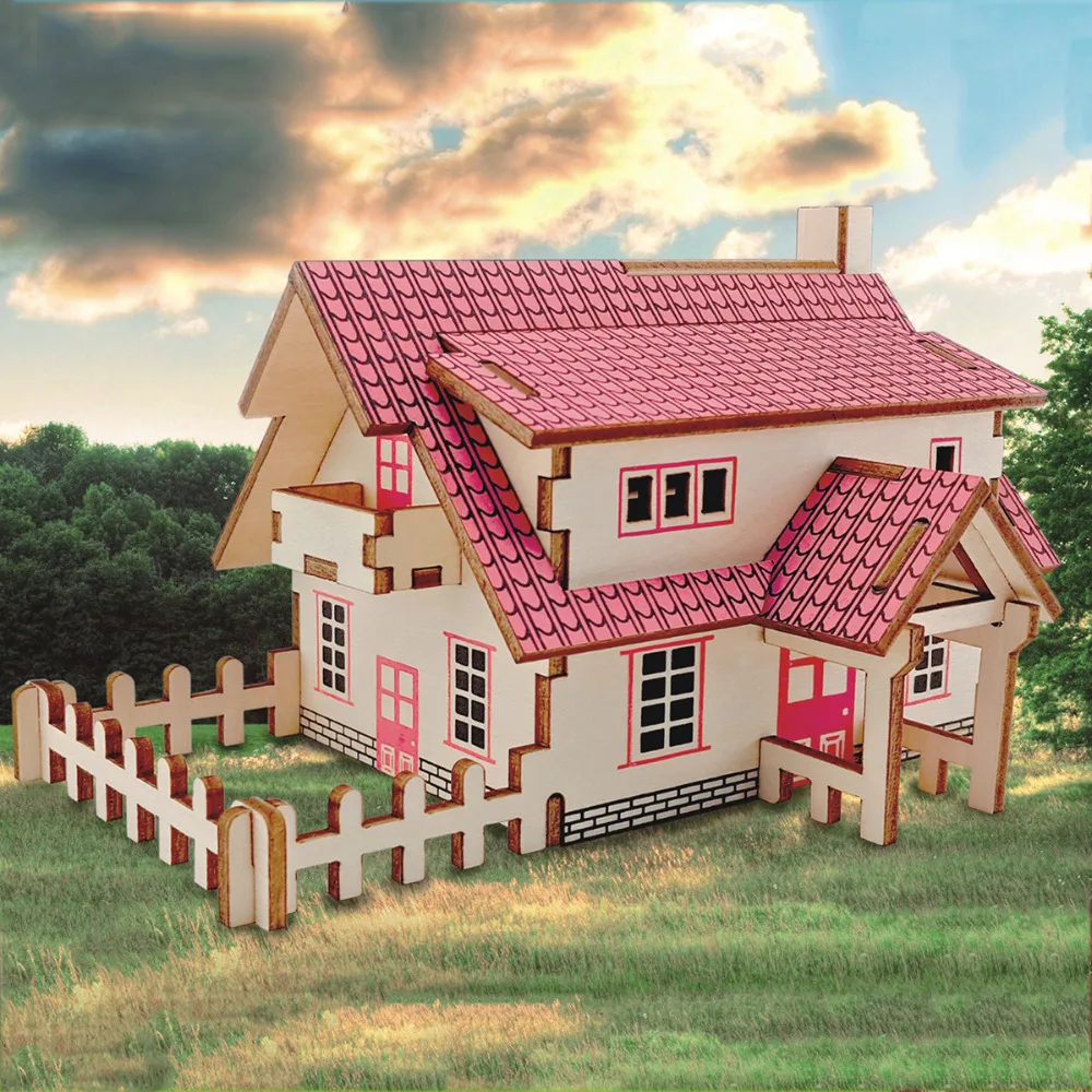 3D Wooden Puzzle DIY Family Craft House Model Village Assemble Puzzles