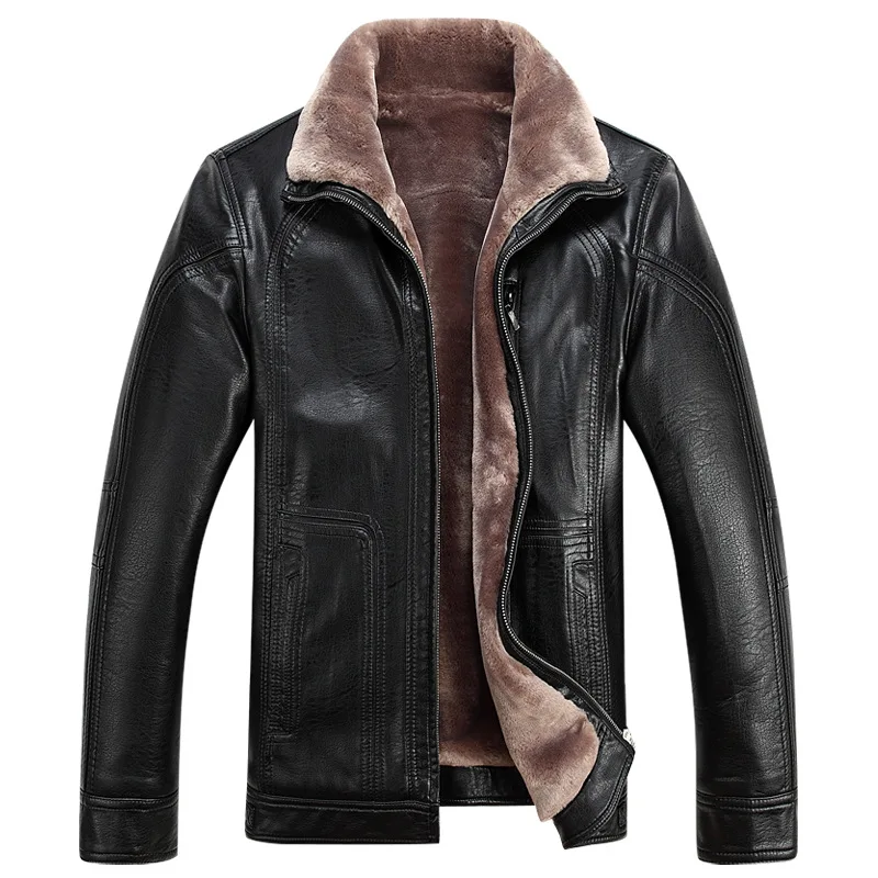 Faux Leather Jacket Men Autumn Winter Thick Warm Mens Fake Leather Jackets Plus Size Overcoat