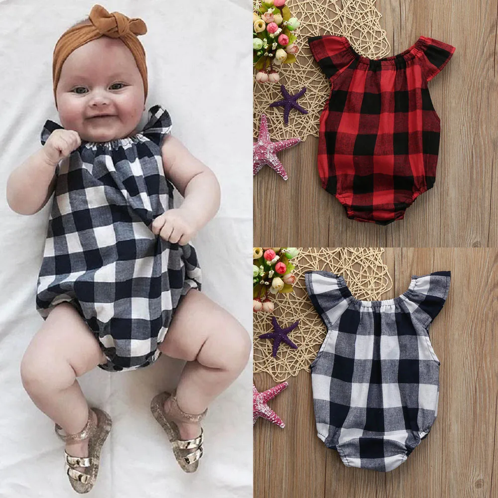 

Colors Baby Bodysuits Infant Newborn Kids Baby Girls Boys Clothes Sleeveless Plaid Bodysuit Jumpsuit Playsuits Princess