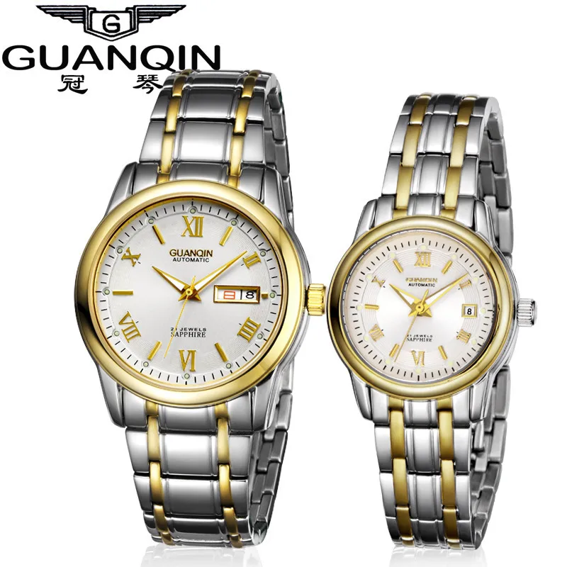 1 Pair GUANQIN Lovers Mechanical Watches Couple Automatic Watch Men Women Clock Auto Date Luminous Waterproof Brand Watch Men (4)