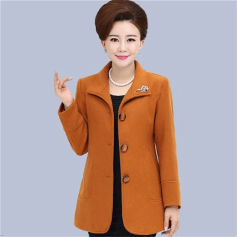 Горячая Распродажа L-5XL среднего возраста элегантное Смешанное высококачественное женское кашемировое пальто женская теплая верхняя одежда размера плюс куртка для матери sxh115 - Цвет: yellow
