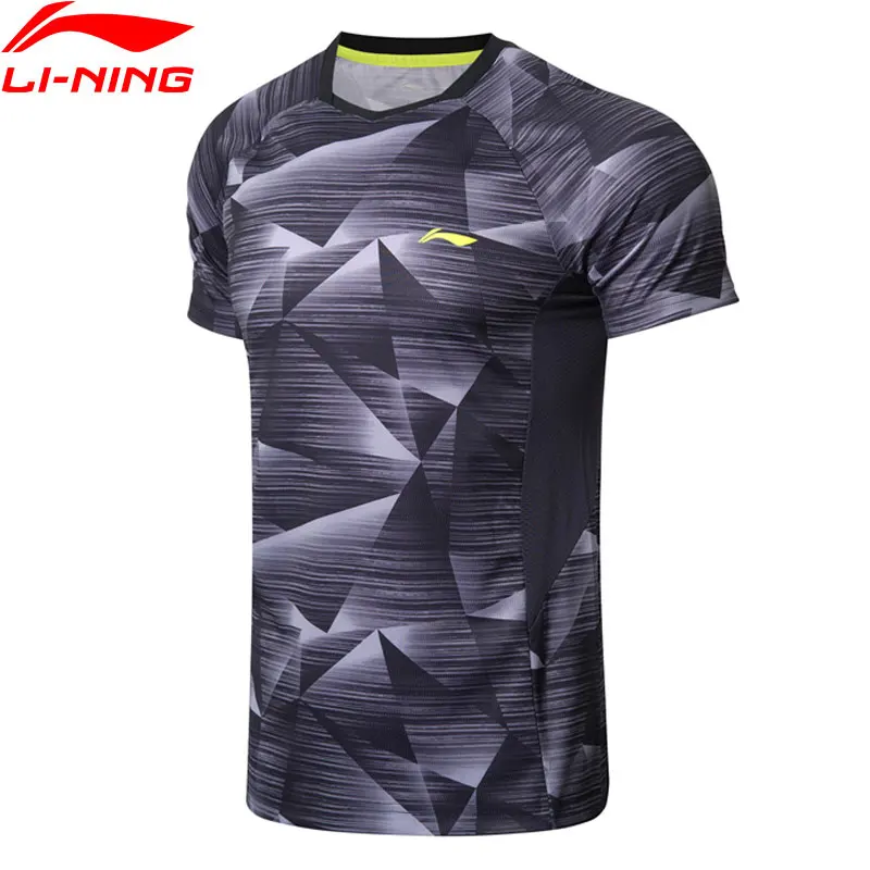 Li-Ning мужские футболки для бадминтона, дышащие, комфортные, для фитнеса, соревнований, верхняя подкладка, спортивные футболки, футболка AAYN259 COND18