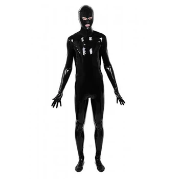 

Latex Male Catsuit With Full Cover Mask Rubber Latex Handmade Bodysuit Overalls Latex Gloves+Socks
