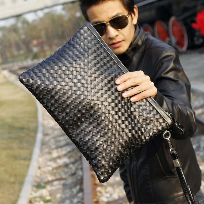 New Bag Men New Fashion font b Men S b font Weaving Clutch Bag Black Leisure