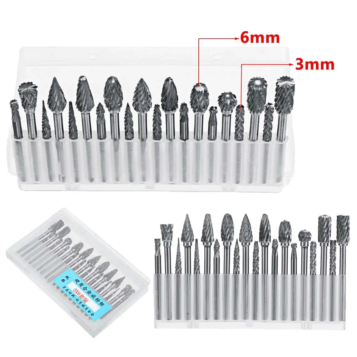20Pcs Carbide Rotary Rasp Burrs Drill Bit Tungsten Steel Double Cut Files Grinder Shank Electric Grinder Replacement Accessories